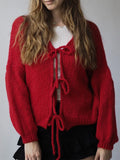 DERMEARNE New Fashion Women Knit Cardigan Long Sleeve Tie-Up Solid Fall Casual Jacket Sweater For Daily Street Hot Sale S-XL