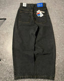 DERMEARNE New Harajuku Hip Hop Cartoon Y2K Big Boy Jeans Women Graphic Embroidery Baggy Jeans Pants High Waist Wide Leg Trouser Streetwear