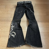 DERMEARNE New High Waist Harajuku Loose Embroidered Women Jeans with Rock Punk Style Y2K Micro La Retro Wide Leg Pants
