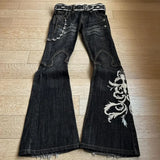 DERMEARNE New High Waist Harajuku Loose Embroidered Women Jeans with Rock Punk Style Y2K Micro La Retro Wide Leg Pants