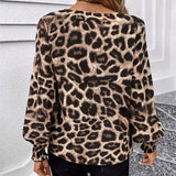 DERMEARNE New Shirts Women's Commuting Casual Loose Lantern Sleeve Printing V-neck Blouse For Lady Clothing In 2025 Spring Pullover Tops