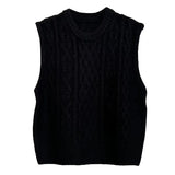 DERMEARNE New Spring Fall Knit Vest Fried Dough Twists Sweater Vest for Women Autumn Loose Folded Sleeveless Sweater Waistcoat