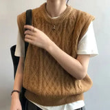 DERMEARNE New Spring Fall Knit Vest Fried Dough Twists Sweater Vest for Women Autumn Loose Folded Sleeveless Sweater Waistcoat