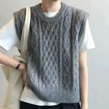 DERMEARNE New Spring Fall Knit Vest Fried Dough Twists Sweater Vest for Women Autumn Loose Folded Sleeveless Sweater Waistcoat