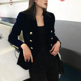DERMEARNE New Spring Fashion Women Midnight Navy Slim Velvet Blazer Office Lady Double Breasted Suit Jacket Coat Female Party Clothes Gift