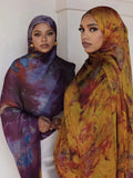 DERMEARNE New Style Malaysian Plain Crinkle Satin Chiffon Hijabs for Women in Satin Dubai Kuwaiti Satin Ribbon Ombre Vela Watercolor Hijab