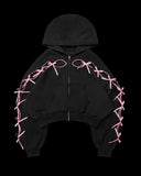 DERMEARNE New Y2K Streetwear Sportswear Two Piece Set Women Hip Hop Rock Bow Personalized Hoodie Harajuku Fashion Zipper Hoodie Sweatpants