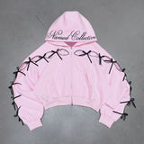 DERMEARNE New Y2K Streetwear Sportswear Two Piece Set Women Hip Hop Rock Bow Personalized Hoodie Harajuku Fashion Zipper Hoodie Sweatpants