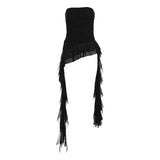 DERMEARNE Nibber 2025 Spring New Solid Color Sweet Gentle Cute All-match High Street Travel Sexy Cool Women Chest Wrap ruched Tassel Vest