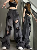 DERMEARNE Niche Design Jeans, High Street Heavy Industry Wide Leg Pants, High-end Floor Length Pants, Trendy Brand Women's Jeans