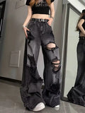 DERMEARNE Niche Design Jeans, High Street Heavy Industry Wide Leg Pants, High-end Floor Length Pants, Trendy Brand Women's Jeans