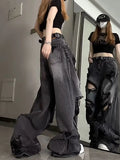 DERMEARNE Niche Design Jeans, High Street Heavy Industry Wide Leg Pants, High-end Floor Length Pants, Trendy Brand Women's Jeans