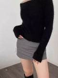 DERMEARNE One Shoulder Pullover Sweater For Women'S Autumn And Winter New Versatile Off Shoulder Western-Style Knitted Top