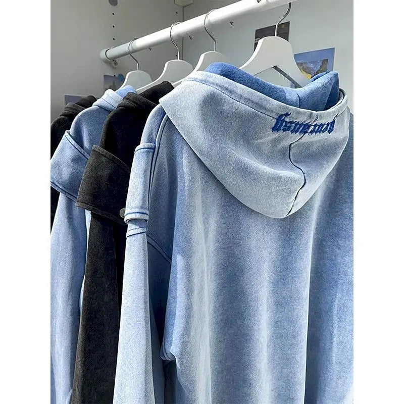 DERMEARNE Oversized Hoodies Women Fashion Design Couples Hoodie American Vintage Casual Letter Printied Hooded Coats Autumn Trend Jackets