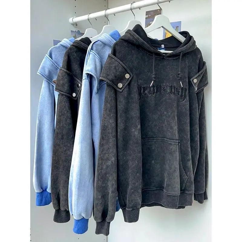 DERMEARNE Oversized Hoodies Women Fashion Design Couples Hoodie American Vintage Casual Letter Printied Hooded Coats Autumn Trend Jackets