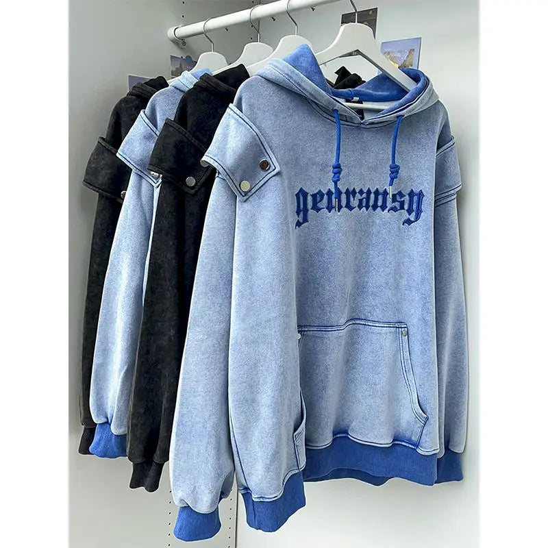 DERMEARNE Oversized Hoodies Women Fashion Design Couples Hoodie American Vintage Casual Letter Printied Hooded Coats Autumn Trend Jackets