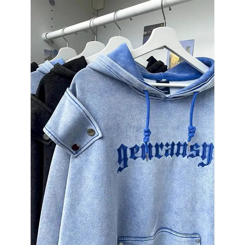 DERMEARNE Oversized Hoodies Women Fashion Design Couples Hoodie American Vintage Casual Letter Printied Hooded Coats Autumn Trend Jackets