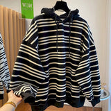 DERMEARNE Oversized Hoodies Women Fashion Stripe Design Hoodie Casual Loose Hooded Coats Spring Autumn Trendy Pullover Tops Y2k Clothes
