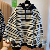 DERMEARNE Oversized Hoodies Women Fashion Stripe Design Hoodie Casual Loose Hooded Coats Spring Autumn Trendy Pullover Tops Y2k Clothes