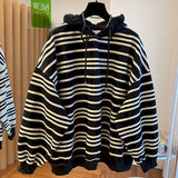 DERMEARNE Oversized Hoodies Women Fashion Stripe Design Hoodie Casual Loose Hooded Coats Spring Autumn Trendy Pullover Tops Y2k Clothes