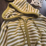 DERMEARNE Oversized Knitted Striped Hooded Cardigan Women Autumn Winter Loose Casual Zipper Sweaters Versatile Knitting Outerwear