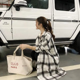 DERMEARNE Plaid Shirt Women's 2025 Spring and Autumn Leisure Loose Long Sleeve Mid-Length over-the-Knee Sun Protection Top Coat