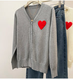 DERMEARNE Plus Size Autumn V-Neck Cardigan Women Love Print Fashion Casual Ladies Cardigans Long Sleeve Korean Style Woman Knitted Coats