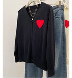 DERMEARNE Plus Size Autumn V-Neck Cardigan Women Love Print Fashion Casual Ladies Cardigans Long Sleeve Korean Style Woman Knitted Coats