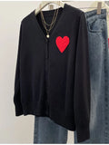 DERMEARNE Plus Size Autumn V-Neck Cardigan Women Love Print Fashion Casual Ladies Cardigans Long Sleeve Korean Style Woman Knitted Coats