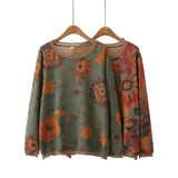 DERMEARNE Plus Size Long Sleeve T-Shirt Women's Clothing Spring Autumn Casual Large Floral Print Bottoming Tops Senior O-Neck Tees