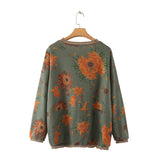 DERMEARNE Plus Size Long Sleeve T-Shirt Women's Clothing Spring Autumn Casual Large Floral Print Bottoming Tops Senior O-Neck Tees