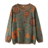 DERMEARNE Plus Size Long Sleeve T-Shirt Women's Clothing Spring Autumn Casual Large Floral Print Bottoming Tops Senior O-Neck Tees