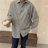 DERMEARNE Plus Size Loose Striped Blouse Spring Autumn New Polo Neck Simplicity Korean Youth Shirt Tops Vintage Fashion Women Clothing