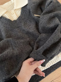 DERMEARNE Preppy Style Turn-down Collar Sweater Women's Autumn Winter High Waist Two-piece Set Knitted Pullover Top 2025 New Short Top