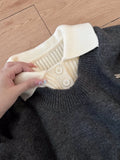 DERMEARNE Preppy Style Turn-down Collar Sweater Women's Autumn Winter High Waist Two-piece Set Knitted Pullover Top 2025 New Short Top