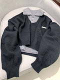 DERMEARNE Preppy Style Turn-down Collar Sweater Women's Autumn Winter High Waist Two-piece Set Knitted Pullover Top 2025 New Short Top