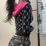 DERMEARNE Punk Hoodie Y2k Clothes Hot Girl Slim Zipper Hooded Sweatshirt Coats Streetwear Gothic Thin Jacket Gothic Harajuku Vintage Tops