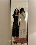 DERMEARNE Putao Lace Party Dresses Long Sleeve Sexy Mermaid Hollow Prom Dress Saudi Arabia Tea Length Women Wear Prom Dresses 2025