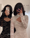 DERMEARNE Putao Lace Party Dresses Long Sleeve Sexy Mermaid Hollow Prom Dress Saudi Arabia Tea Length Women Wear Prom Dresses 2025