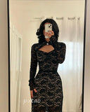 DERMEARNE Putao Lace Party Dresses Long Sleeve Sexy Mermaid Hollow Prom Dress Saudi Arabia Tea Length Women Wear Prom Dresses 2025