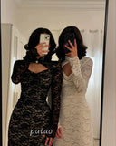 DERMEARNE Putao Lace Party Dresses Long Sleeve Sexy Mermaid Hollow Prom Dress Saudi Arabia Tea Length Women Wear Prom Dresses 2025