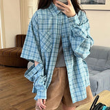 DERMEARNE QWEEK Plaid Women Shirt Vintage Long Sleeve Korean Style Detachable Oversized Casual Harajuku Autumn Clothes 2025 Japanese