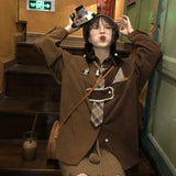 DERMEARNE QWEEK Vintage Corduroy Shirt with Ties Youthful Preppy Women's Loose Blouses Embroidery Patchwork Japanese Cute Clothes Autumn