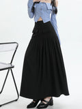 DERMEARNE 2025 Autumn Winter Long Skirt Women Maxi Skirt Goth Vintage High Waisted Patchwork Ruffle Pleated Skirt Black Khaki