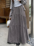 DERMEARNE Qiukichonson Grey Maxi Long Skirt Women 2025 Korean Fashion Autumn Winter Casual High Waisted Ruffle Pleated Skirts 90cm rok