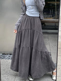 DERMEARNE Qiukichonson Grey Maxi Long Skirt Women 2025 Korean Fashion Autumn Winter Casual High Waisted Ruffle Pleated Skirts 90cm rok