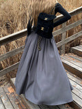 DERMEARNE Qiukichonson Grey Midi Long Skirts Womens Maxi Skirt 2025 Autumn Winter Suit Skirt Goth Lolita High Waist Ruffle Pleated Skirts