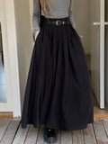 DERMEARNE Qiukichonson Grey Midi Long Skirts Womens Maxi Skirt 2025 Autumn Winter Suit Skirt Goth Lolita High Waist Ruffle Pleated Skirts