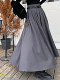 DERMEARNE Qiukichonson Grey Midi Long Skirts Womens Maxi Skirt 2025 Autumn Winter Suit Skirt Goth Lolita High Waist Ruffle Pleated Skirts