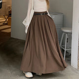 DERMEARNE Qiukichonson Grey Midi Long Skirts Womens Maxi Skirt 2025 Autumn Winter Suit Skirt Goth Lolita High Waist Ruffle Pleated Skirts